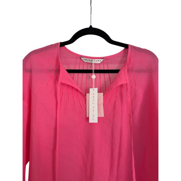 Trina Turk Woven Cape Coral Cotton Top Blouse S, Paradise Pink | NEW $248 - Picture 4 of 5